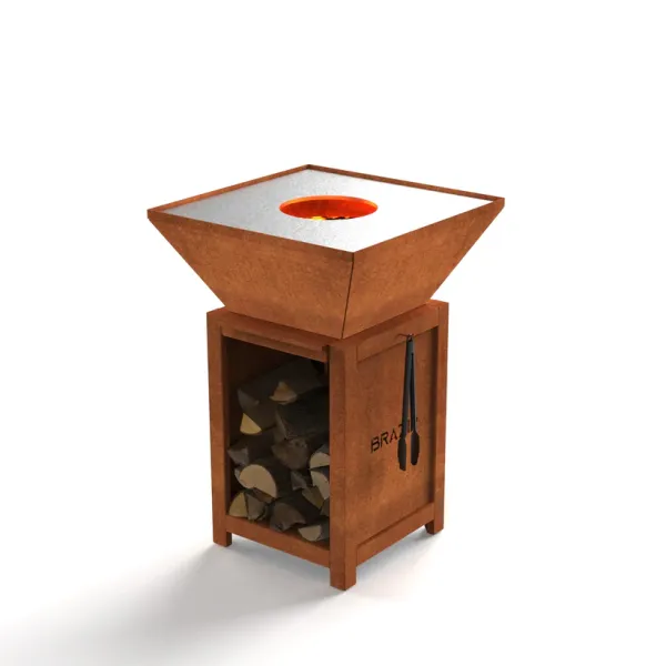 Installation d'un brasero de jardin haut de gamme avec socle de stockage bois à Arcachon